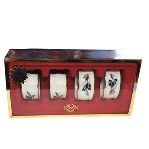 Lenox Napkin Rings Set Of 4 New In Box Unused Winter Greetings Holiday Dining